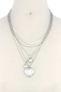 Heart Charm Layered Metal Necklace