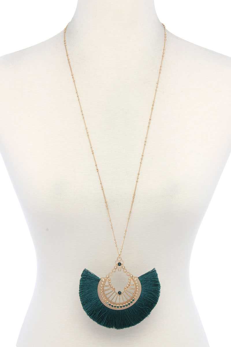 Metal Fan Tassel Pendant Necklace