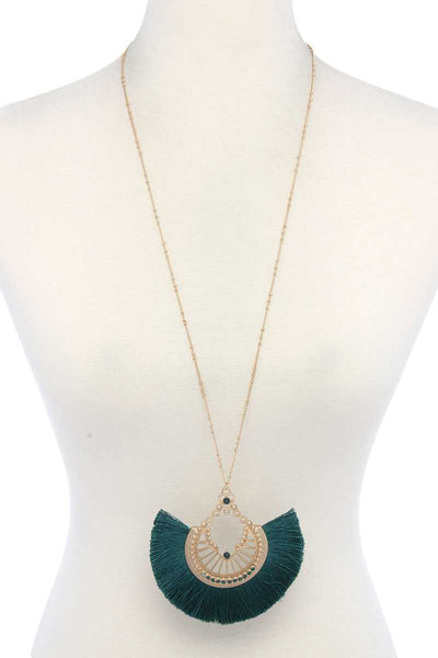 Metal Fan Tassel Pendant Necklace