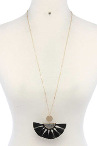 Half Circle Pixie Bead Fan Tassel Pendant Necklace