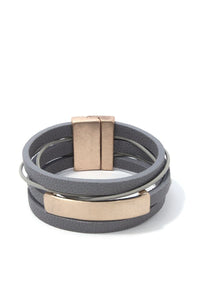 Metal Bar Pu Leather Wrap Magnetic Bracelet