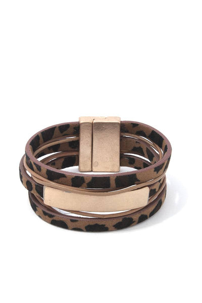 Metal Bar Pu Leather Wrap Magnetic Bracelet