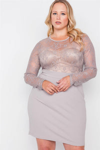 Plus Size Combo Lace Long Sleeve Dress