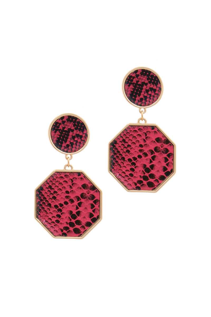 Snake Pattern Octagon Shape Post Drop Earring