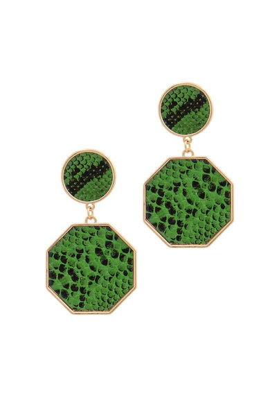 Snake Pattern Octagon Shape Post Drop Earring