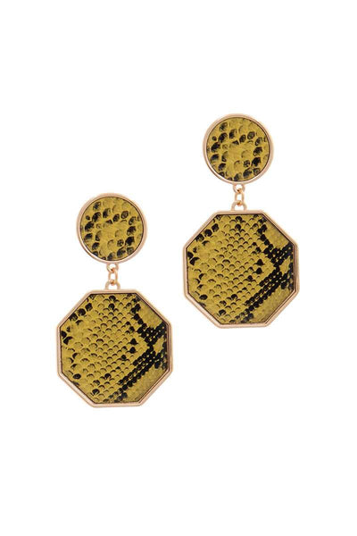 Snake Pattern Octagon Shape Post Drop Earring