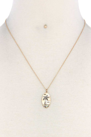 Palm Tree Oval Shape Necklace