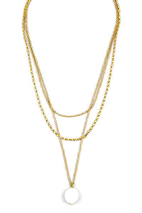3 Layer Pearl Stone Pendant Necklace