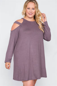 Plus Size Knit Strap Shoulder Long Sleeve Dress