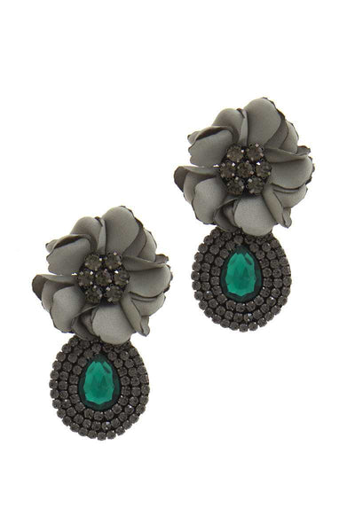 Flower Rhinestone Post Drop Earring