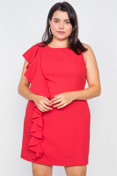 Plus Size Trim Frill Sleeve Mini Dress