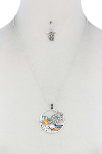 Sea Turtle Wave Pendant Necklace