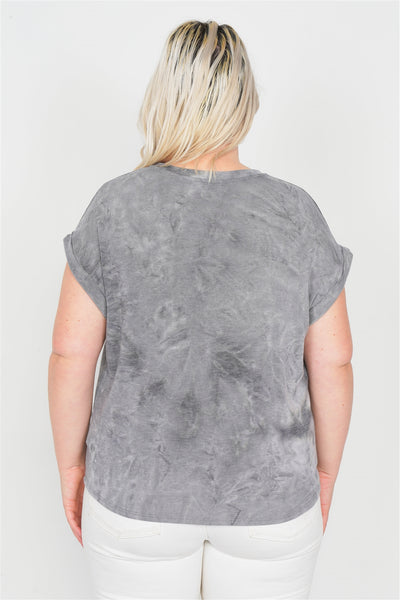 Plus Size Grey Sleeveless Basic U-shape Hem Top