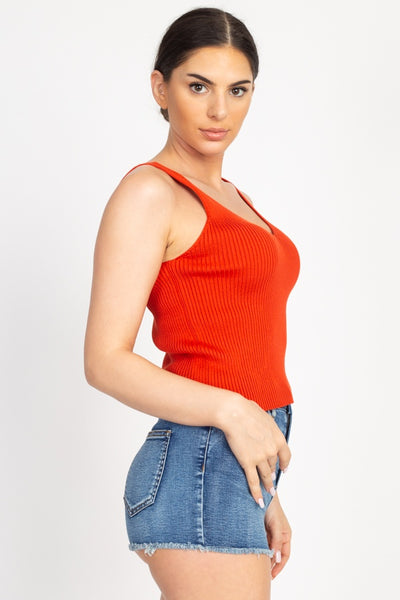 V Cut Sweater-knit Tank Top