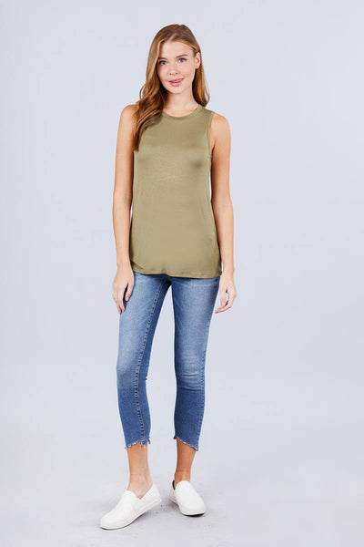 Sleeveless Round Neck Rayon Spandex Knit Top