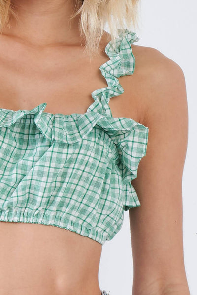Cotton Multi Stripe Frill Trim Crop Top