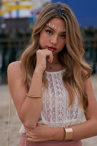 Ivory Bohemian Lace Crochet Sheer Fringe Crop Top