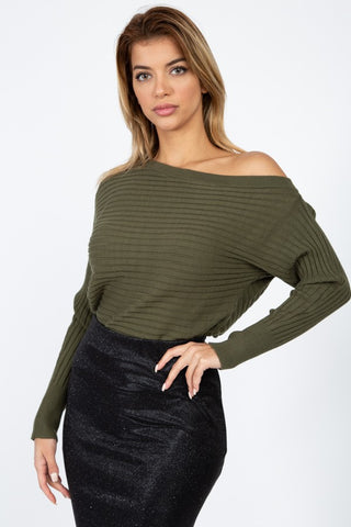 One Shoulder Ribbed Sweater