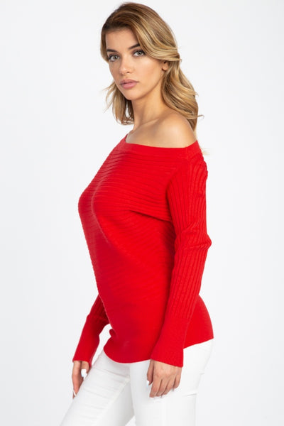 One Shoulder Ribbed Sweater