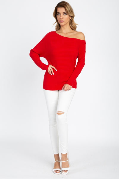 One Shoulder Ribbed Sweater