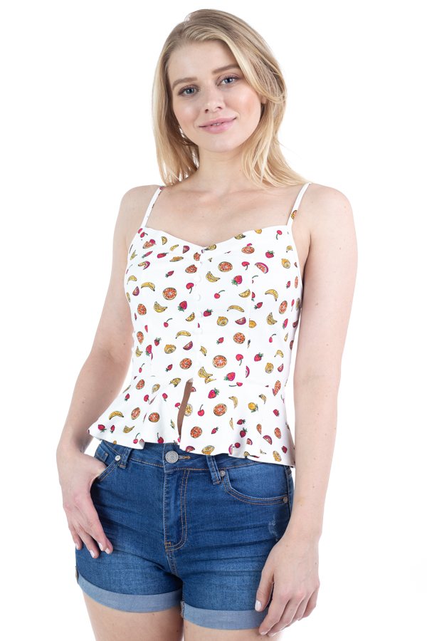 Fruit Print Ruffle Tank Top