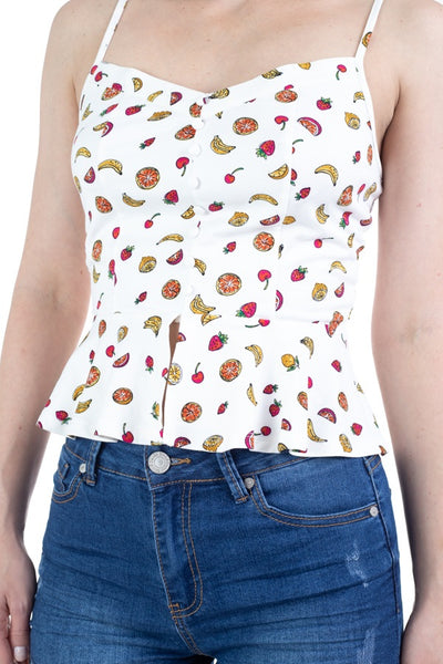 Fruit Print Ruffle Tank Top