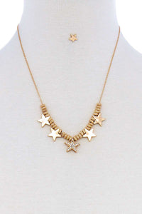 Multi Star Fashion Pendant Necklace And Earring Set