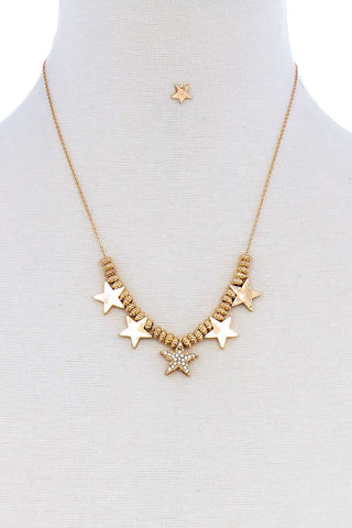 Multi Star Fashion Pendant Necklace And Earring Set