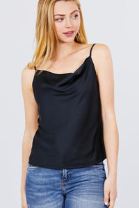 Cowl Neck W/back Open Tie Detail Cami Satin Woven Top