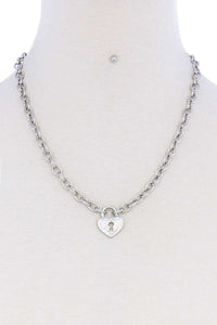 Fashion Heart Lock Chain Necklace And Earring Set