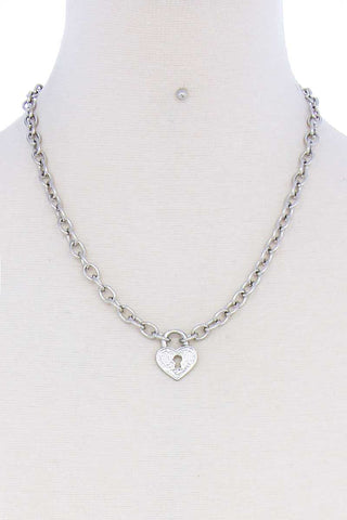 Fashion Heart Lock Chain Necklace And Earring Set