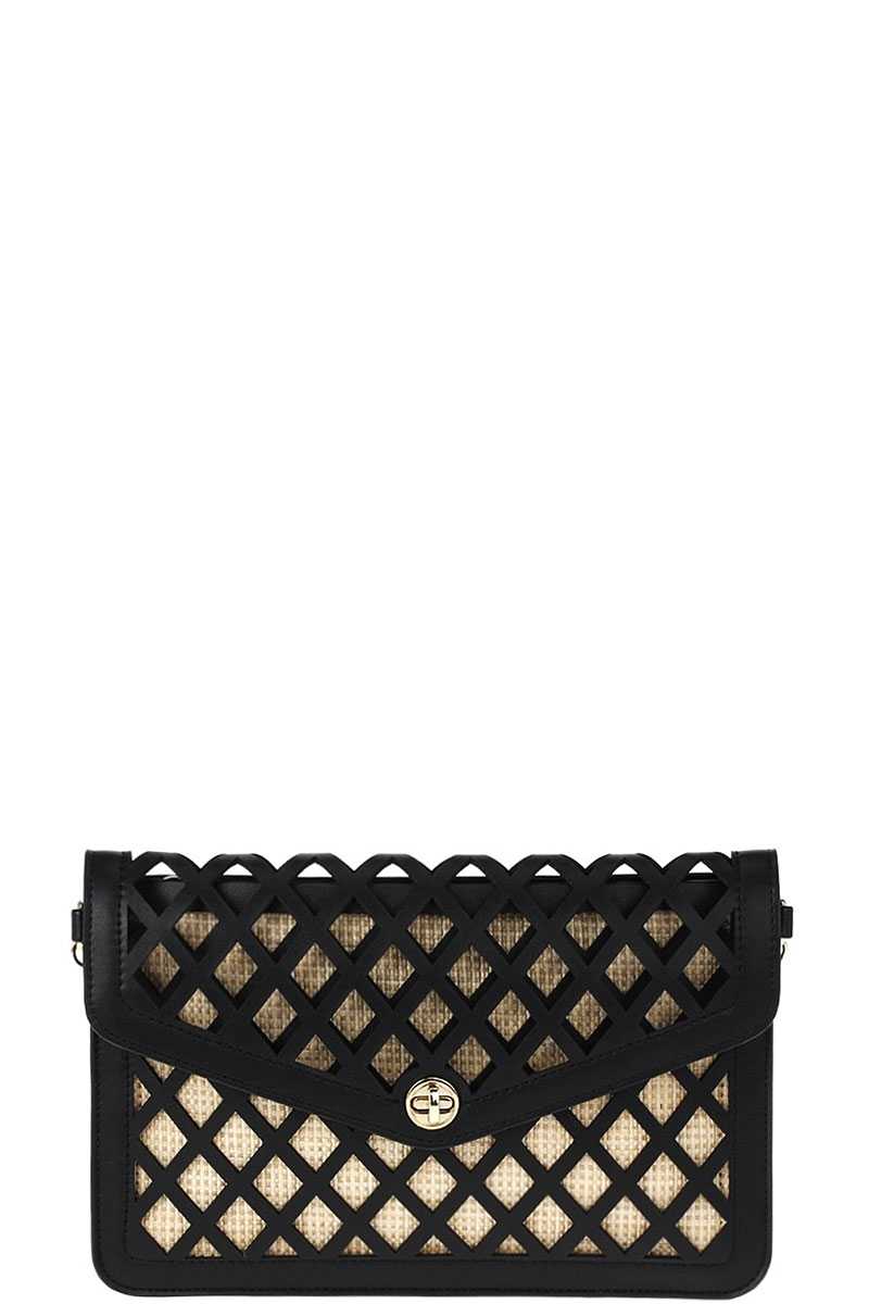 Stylish Diamond Cut Out Envelope Clutch With Shoulder Strap