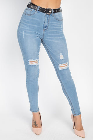 High Waist Belted Skinny Jeans