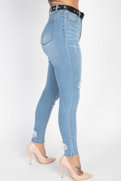 High Waist Belted Skinny Jeans