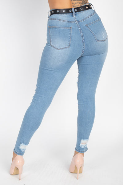 High Waist Belted Skinny Jeans