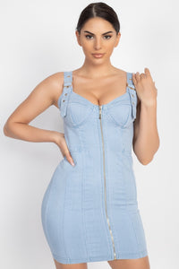 Buckle Strap Zip Front Dress