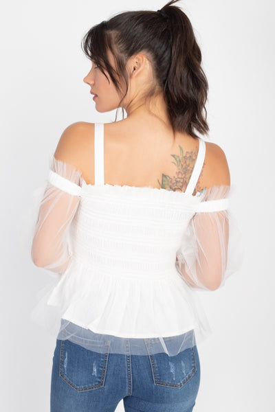 Sheer Mesh Open Shoulder Top