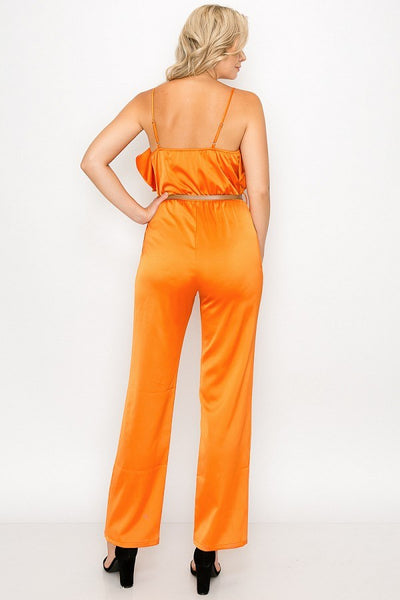 Ruffle Trim Belted Jumpsuit