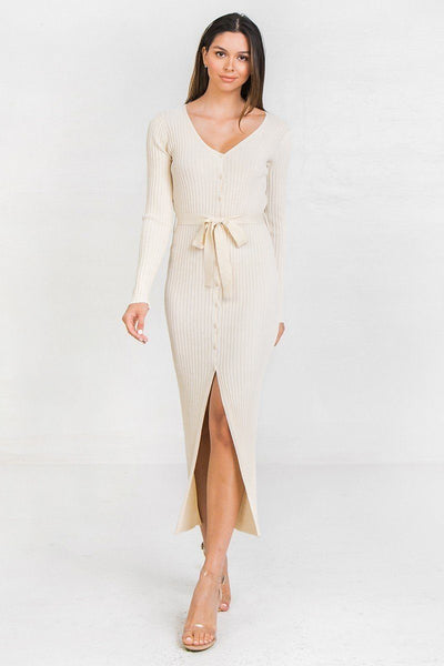A Ribbed Sweater Knit Maxi Dress