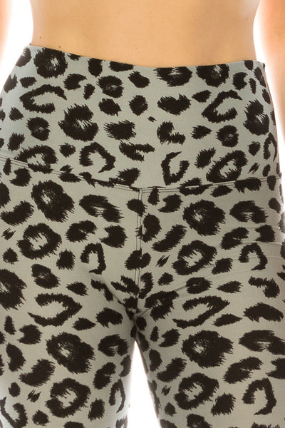 Long Yoga Style Banded Lined Leopard Animal Printed Knit Legging With High Waist.